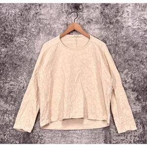 Black Crane Top Small Womens Textured Cotton Woven Long Sleeve Pullover